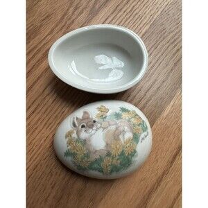 Designer’s Collection Porcelain Trinket‎ Box Bunny Rabbit Floral Japan Oval 3”